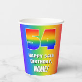 54e verjaardag: kleurrijk, vun regenboogpatroon # papieren bekers (Achterkant)