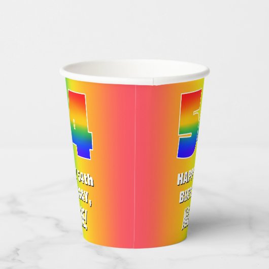 54e verjaardag: kleurrijk, vun regenboogpatroon #  papieren bekers (Rechts)