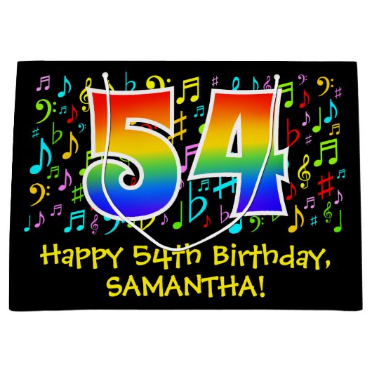 54e verjaardag - Kleurrijke muzieksymbolen, Rainbo Groot Cadeauzakje (Voorkant)