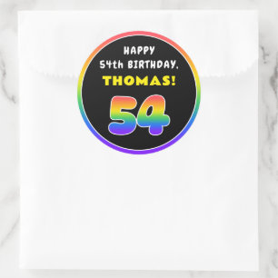 54e verjaardag: kleurrijke regenboog # 54, Naam va Ronde Sticker