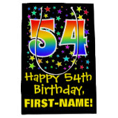 54e verjaardag: Kleurrijke Sterren Patroon & Regen Medium Cadeauzakje (Voorkant)