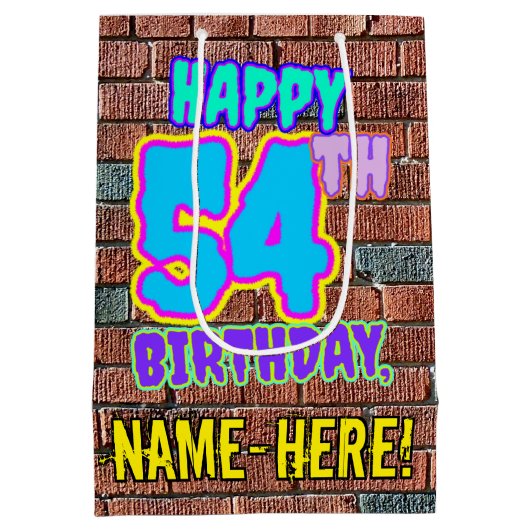 54e verjaardag: Leuk, Urban Graffiti geïnspireerd  Medium Cadeauzakje (Achterkant)