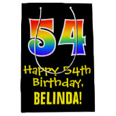 54e verjaardag: Leuk, Vet, Kleurrijk, Regenboog "5 Medium Cadeauzakje (Voorkant)
