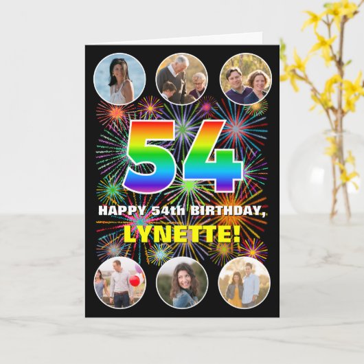 54e verjaardag: Leuke regenboog #, Aangepaste naam Kaart (Gele Bloem)