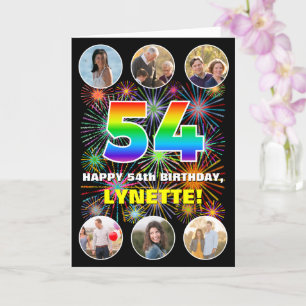 54e verjaardag: Leuke regenboog #, Aangepaste naam Kaart