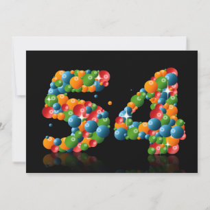 54e verjaardag, met bellen en ballen kaart