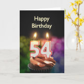 54e verjaardag met cake en kaarsen kaart (Gele Bloem)