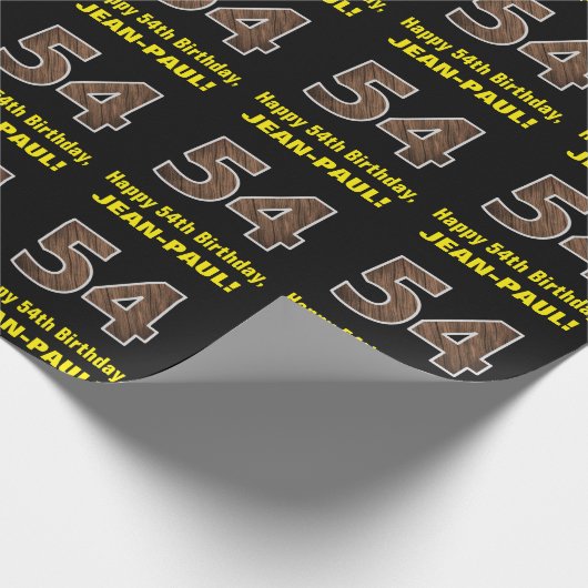 54e verjaardag: Naam & Faux Wood Grain Patroon "54 Cadeaupapier (Hoek)
