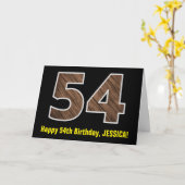 54e verjaardag: Naam + Faux Wood Grain Patroon "54 Kaart (Gele Bloem)