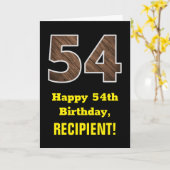 54e verjaardag: Naam, Faux Wood Grain Pattern "54" Kaart (Gele Bloem)