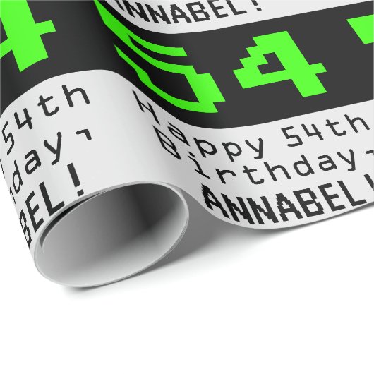54e verjaardag - Nerdy / Geeky stijl "54" en naam Cadeaupapier (Rol Hoek)