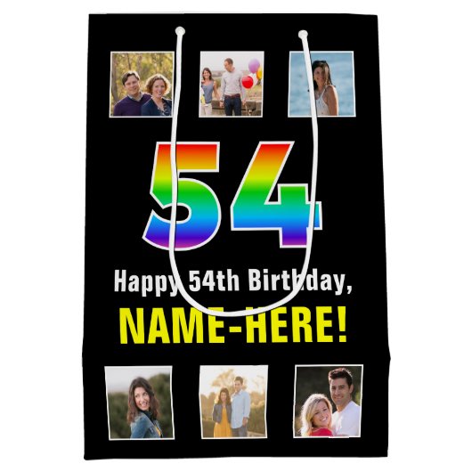54e verjaardag: Regenboog "54", aangepaste foto's  Medium Cadeauzakje (Achterkant)