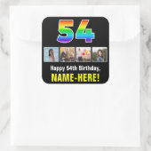 54e verjaardag: Regenboog "54"; Aangepaste foto's  Vierkante Sticker (Tas)