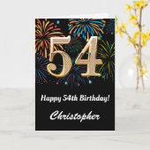54e verjaardag regenboogvuurwerk zwart en goud kaart (Gele Bloem)
