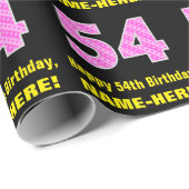 54e verjaardag: roze strepen en harten "54" + naam cadeaupapier (Rol Hoek)