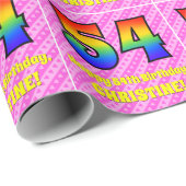 54e verjaardag: roze strepen & harten, regenboog # cadeaupapier (Rol Hoek)