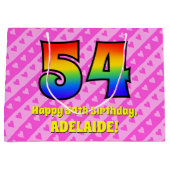 54e verjaardag: roze strepen & harten, regenboog # groot cadeauzakje (Voorkant)