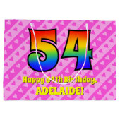 54e verjaardag: roze strepen & harten, regenboog # groot cadeauzakje (Achterkant)