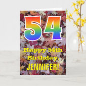 54e verjaardag; rustieke herfstbladeren; regenboog kaart (Gele Bloem)
