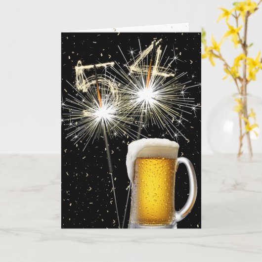 54e Verjaardag Sparklers Met Bier Mok Kaart (Gele Bloem)