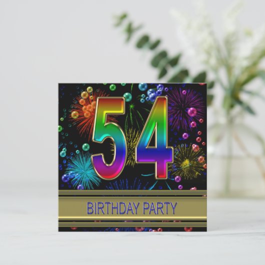 54e verjaardag Uitnodiging op feestdag met bellen (Staand voorkant)