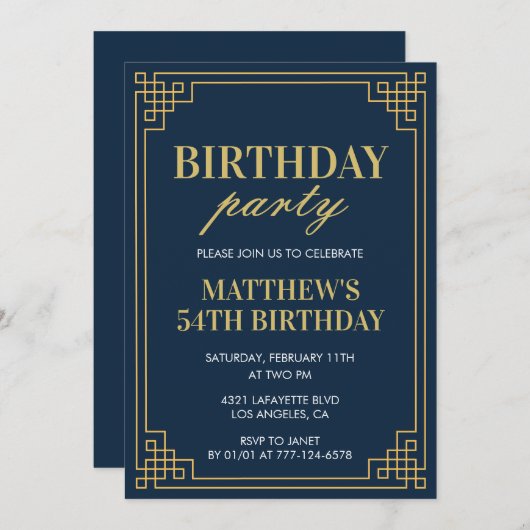 54e verjaardag uitnodigingen Verjaardag feest jong (Voorkant / Achterkant)