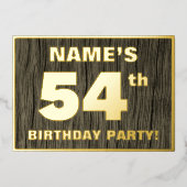 54e verjaardag: Vet, Houtgrijnpatroon Folie Uitnodiging (Voorkant)