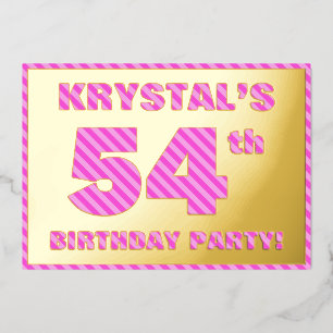 54e verjaardag — Vet, vun, roze band # 54 Folie Uitnodiging