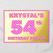 54e verjaardag — Vet, vun, roze band # 54 Folie Uitnodiging (Voorkant)