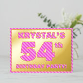 54e verjaardag — Vet, vun, roze band # 54 Folie Uitnodiging (Staand Voorkant)