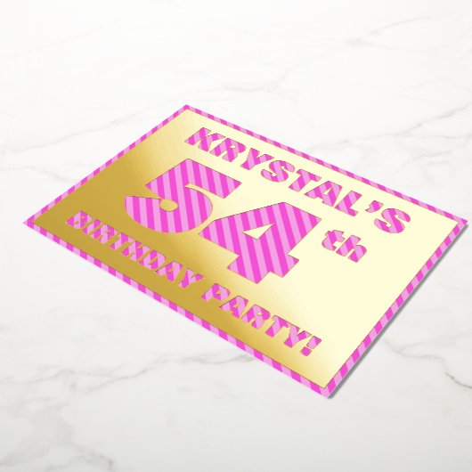 54e verjaardag — Vet, vun, roze band # 54 Folie Uitnodiging (Gedraaid)