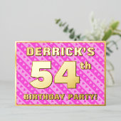 54e verjaardag — vuurroze harten en strips folie uitnodiging (Staand Voorkant)