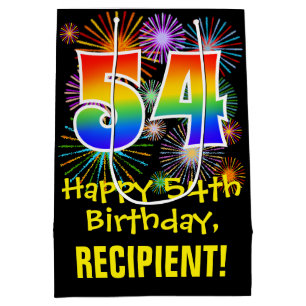 54e verjaardag: vuurwapenpatroon + regenboog 54 medium cadeauzakje