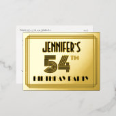 54e Verjaardagsfeest ~ Art Deco Stijl “54” + Naam Folie Uitnodiging Briefkaart (Voorkant / Achterkant)