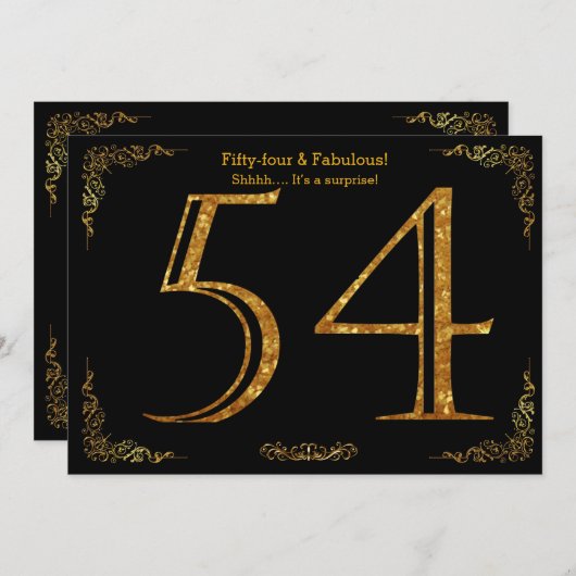 54e Verjaardagsfeest, Gatsby stijl, zwart goud gli Kaart (Voorkant / Achterkant)