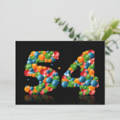 54e verjaardagsfeest, met bubbels en ballen kaart (Staand voorkant)
