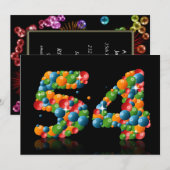 54e verjaardagsfeest, met bubbels en ballen kaart (Voorkant / Achterkant)