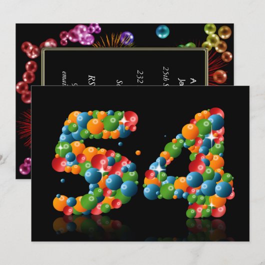 54e verjaardagsfeest, met bubbels en ballen kaart (Voorkant / Achterkant)