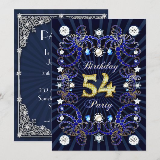 54e verjaardagsfeest met massa's juwelen kaart (Voorkant / Achterkant)