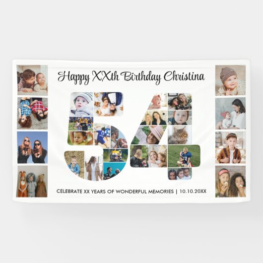 54e verjaardagsfeest Nummer 54 Fotocollage Spandoek (Horizontaal)