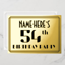 54ste verjaardag: Art Deco Kijk "54" en naam Folie Uitnodiging