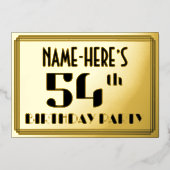 54ste verjaardag: Art Deco Kijk "54" en naam Folie Uitnodiging (Voorkant)