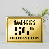 54ste verjaardag: Art Deco Kijk "54" en naam Folie Uitnodiging (Staand Voorkant)