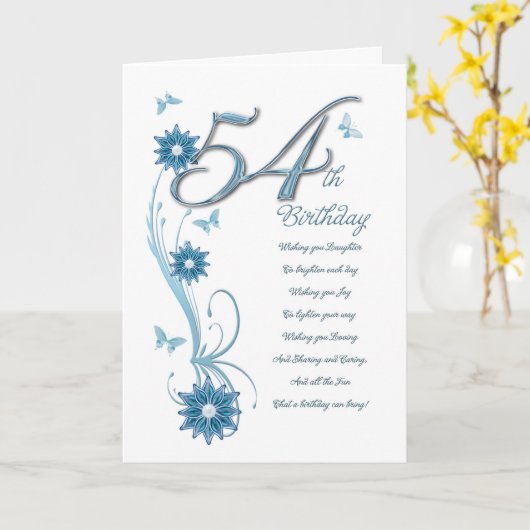 54ste verjaardag in wintertaling met bloemen en kaart (Gele Bloem)