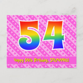 54ste verjaardag: Roze strepen & harten, Regenboog Briefkaart