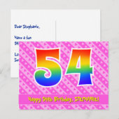 54ste verjaardag: Roze strepen & harten, Regenboog Briefkaart (Voorkant / Achterkant)