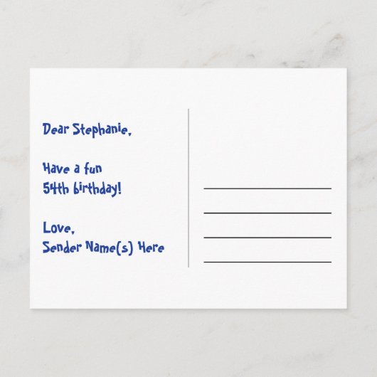 54ste verjaardag: Roze strepen & harten, Regenboog Briefkaart (Achterkant)