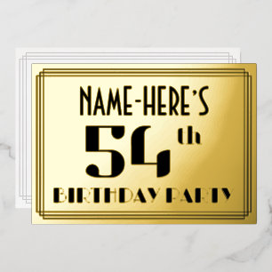 54ste verjaardagsfeest: Art Deco-look “54” en naam Folie Uitnodiging
