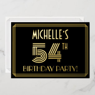 54ste verjaardagsfeest — Art Deco-stijl “54” + naa Folie Uitnodiging
