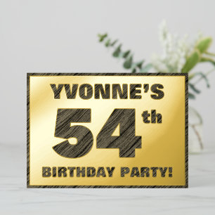 54ste Verjaardagsfeest — Krachtige, Nep Houtstruct Folie Uitnodiging